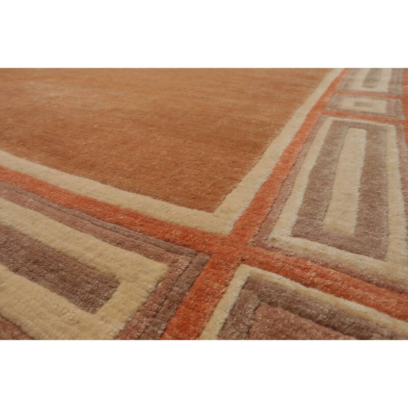 8'3''x11'6'' Hand Knotted Wool Peach Tibetan Modern Plush Pile Rug - 8' 3'' x 11' 6''