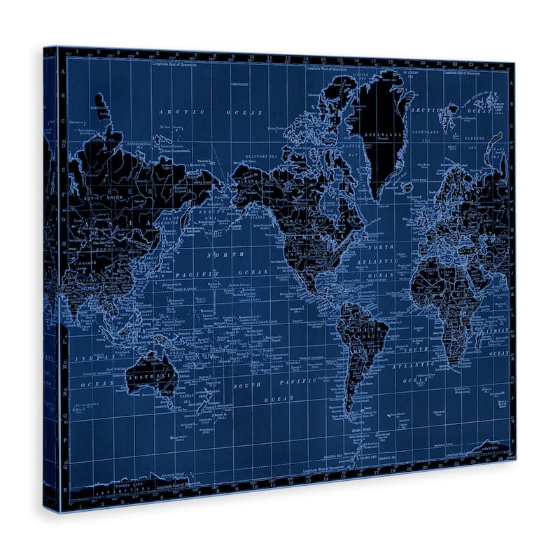 Stupell Blue Toned World Map Canvas Wall Art Design By Phillipa Katz