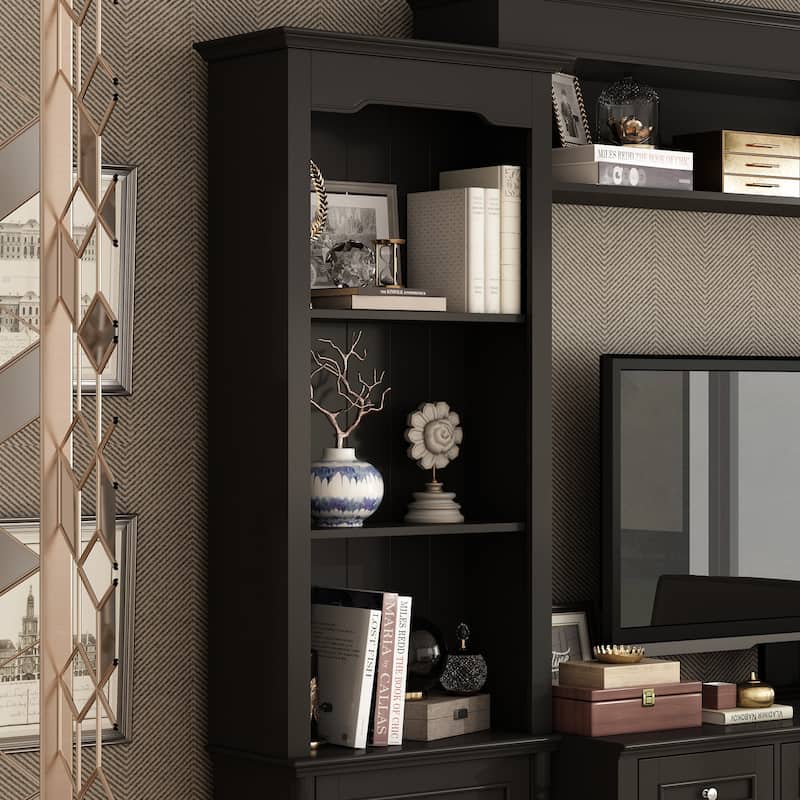 Media Wall Unit w/Spacious Storage White TV Stand Wall Storage Combo