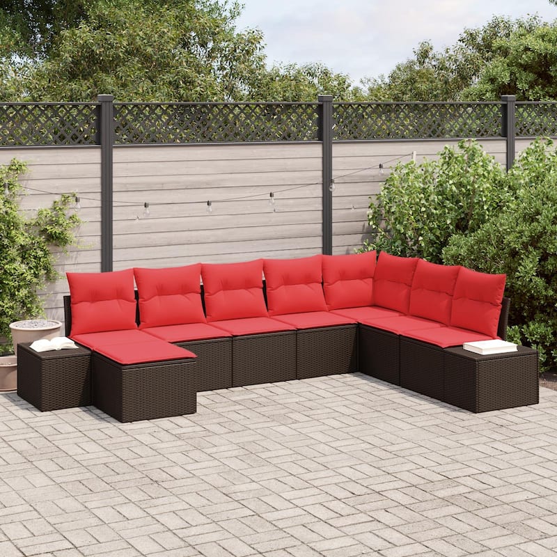 vidaXL 9 Piece Garden Sofa Set with Cushions - 125.6×82.3×27.2 - Brown