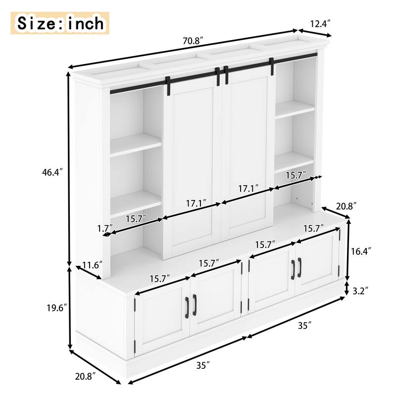 70.8 in Entryway Hall Cabinet with Sliding Barn Door, Multi-Tier Storage Shelves, 12 Compartments, Modern Mudroom Organizer