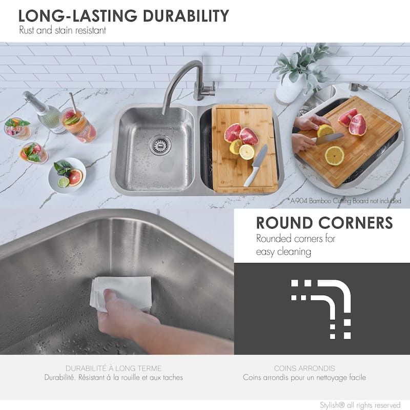 STYLISH Jaspel Dual Mount 31.25" Double-Bowl Kitchen Sink - 31.25" x 18" x 9"