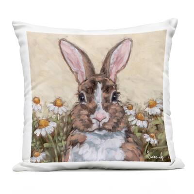 Stupell Rabbit Portrait with Daisies Printed Outdoor Throw Pillow Design by Sara G. Designs