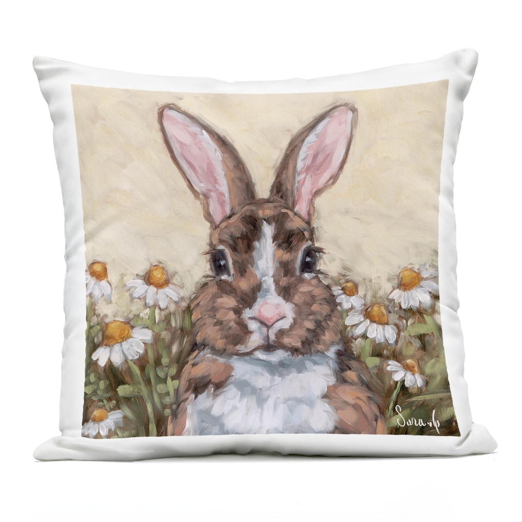 Stupell Rabbit Portrait with Daisies Printed Outdoor Throw Pillow Design by Sara G. Designs