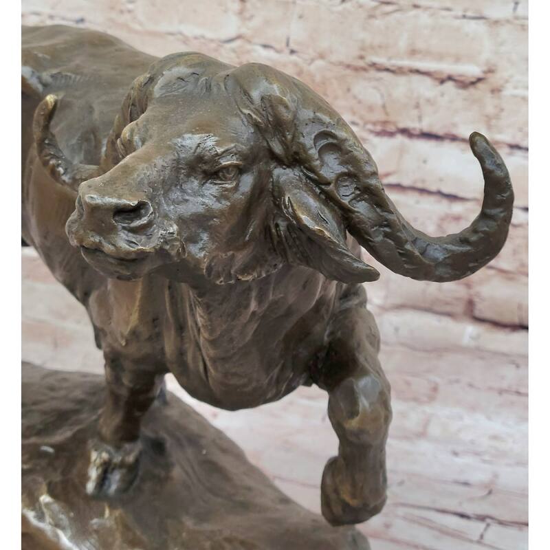 Running Water Buffalo Bull Bronze Sculpture Statue African Asian Wildlife Original Art