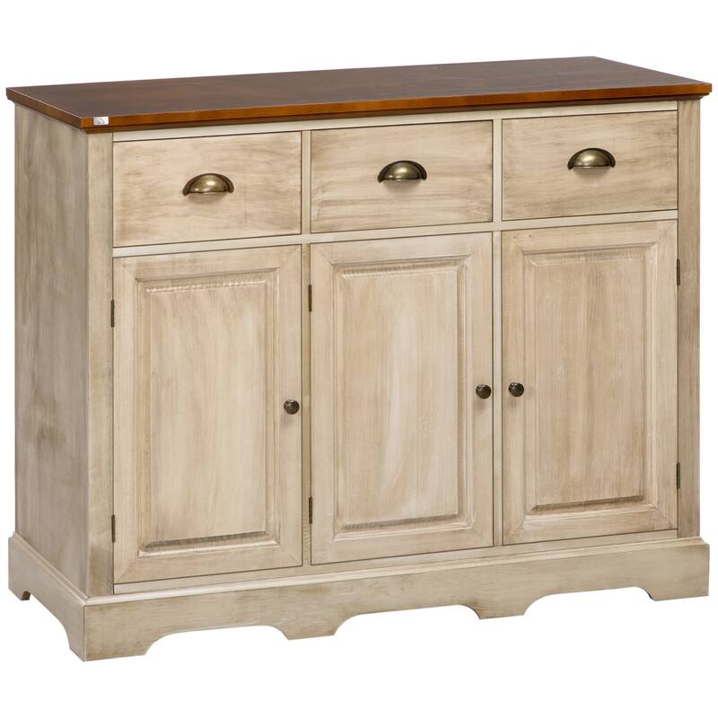 Industrial Buffet Cabinet, Kitchen Sideboard Storage with 3 Drawers, 3 Door Cabinets and Adjustable Shelf for Living Room
