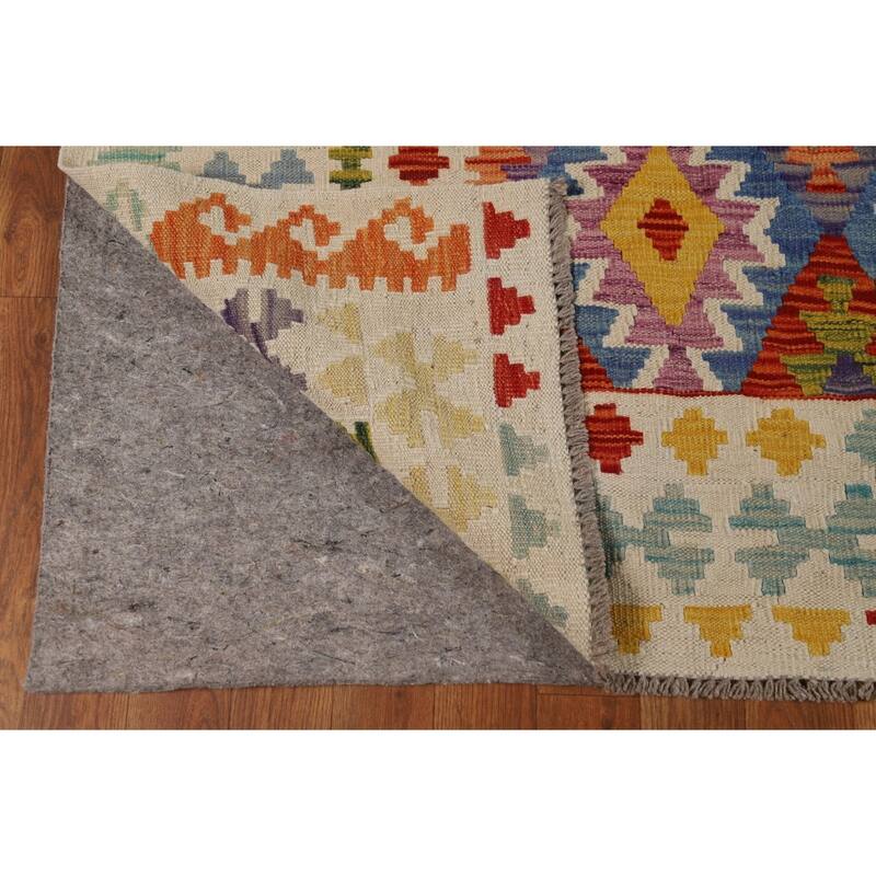 Reversible Geometric Kilim Area Rug Flatweave Wool Carpet - 8'9" x 11'3"