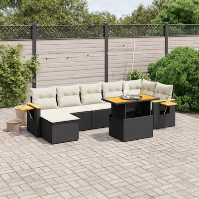 vidaXL Patio Sofa Set with Cushions Modular Lounge Set 8 Piece Poly Rattan