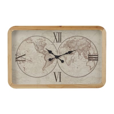 Glass World Map Wall Clock - Brown - Roche River Decor
