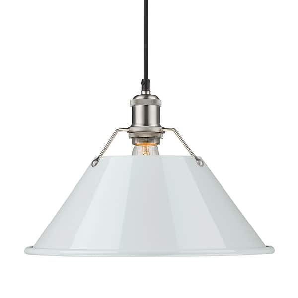 slide 1 of 1, Yep by Golden Lighting Orwell 1-light 14in Pendant in Pewter and Dusky Blue shade - Silver