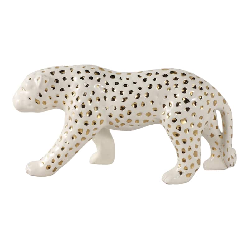 Ceramic Leopard Decorative Figurine - White and Gold