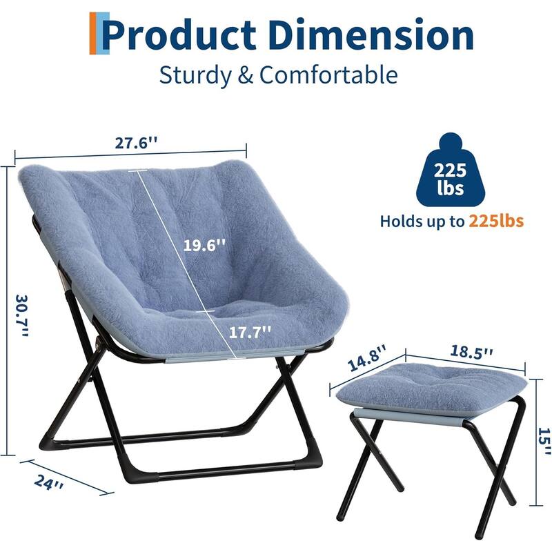 Comfy Folded Chair,Saucer Chair, Lounge Chair - XL Foldable Faux Fur Floor Seat, Non-Slip Base for Stability