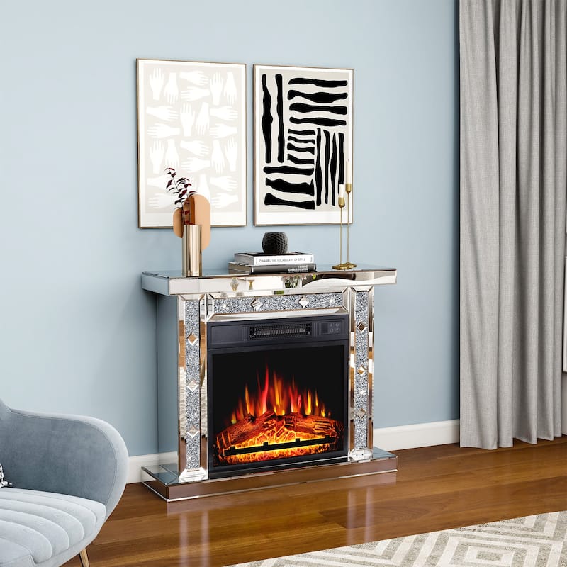 29.13'' W Modern Electric Fireplace with Mirrored Mantel