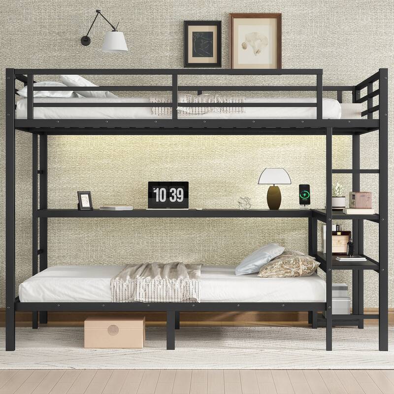 Versatile Metal Bunk Bed with Multiple Placements and Functional Design - Black - Full