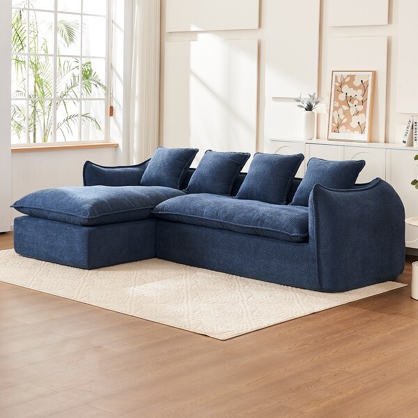 Blue 3 Seat Sofa L Shape Sleeper Sectional Sofa Left Hand Facing Chaise