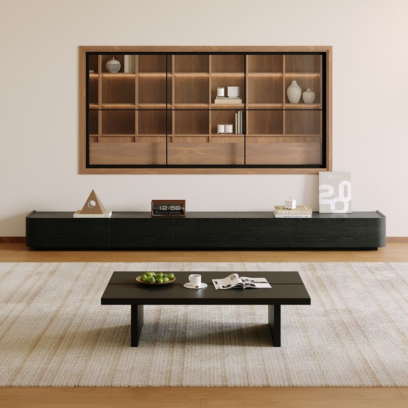 Modern Black Combination Modern TV Stands, 3 Size for choose, Fully Assembled Media Console, Solid Wood