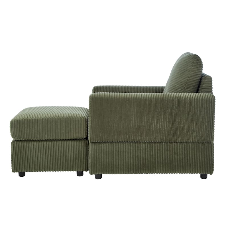 Corduroy Chaise Lounge Set with Ottoman and Adjustable Backrest