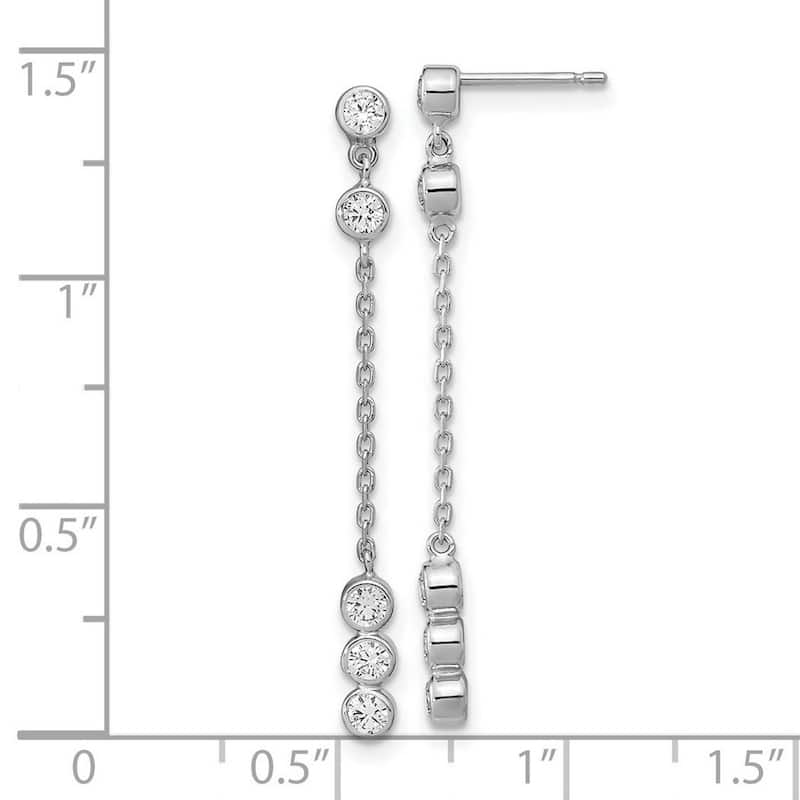 Curata 14k White Gold CZ Cubic Zirconia 36.15x3.15mm Chain Link Long Drop Dangle Earrings