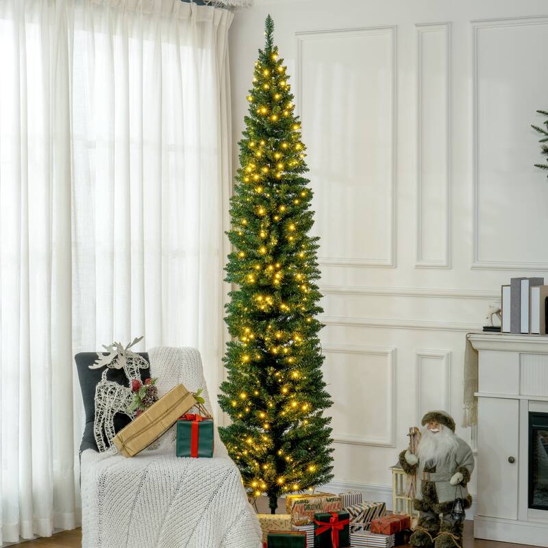 Pre-Lit Pencil Christmas Tree with Warm White LED Lights - 7.9ft Artificial Tree