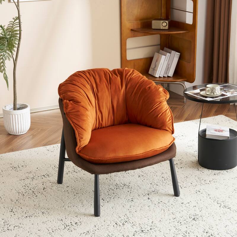 Modern Velvet Accent Chair with Wooden Frame and Black Metal Legs for Living Room or Lounge Seating - 27.4"L x 27"W x 29.1"H