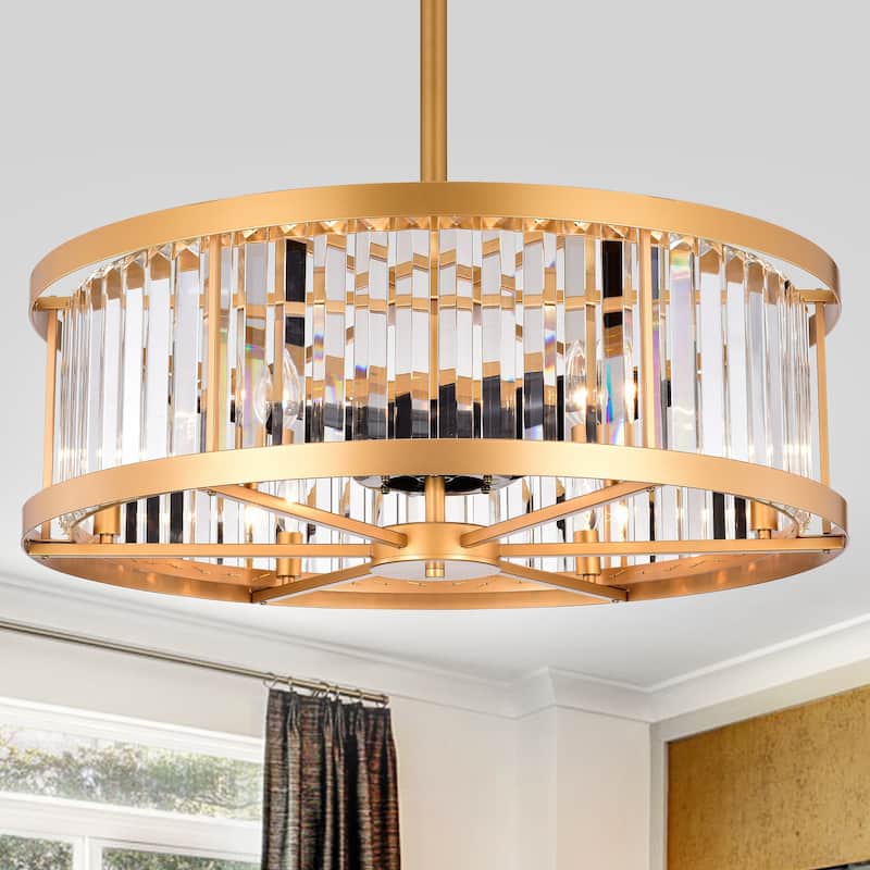 Dotty Gold 30-Inch 6-Light Metal & Crystal Drum Shade Lighted Ceiling Fan