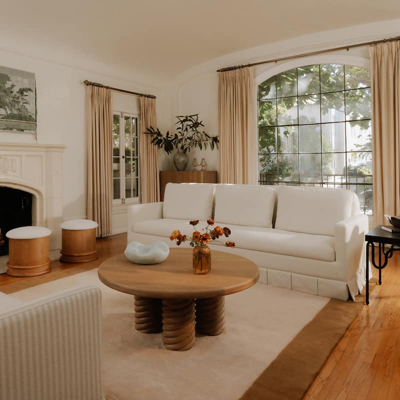 NADAAL STUDIOS Norex Pellicano Sofa, Box Pleat Skirt, Performance Linen Blend, Feather-Filled Cushions, Cream