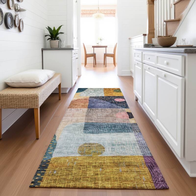 Premium Washable Super Soft Modern Retro Mayfield Rug - Green - 2'3" x 7'6"