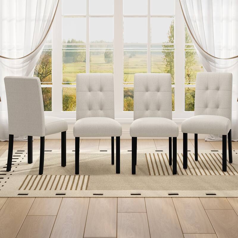 Set of 4 Tufted Dining Chairs, Accent Chair for Kitchen Dining Room - Beige