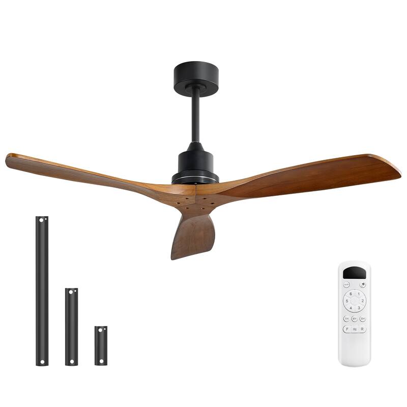 Sofucor 52 Inch Ceiling Fan without Light Solid Wood,with Remote,Smart Optional-Alexa/Google Assistant/APP/Remote Control - Remote Control - Black with Brown