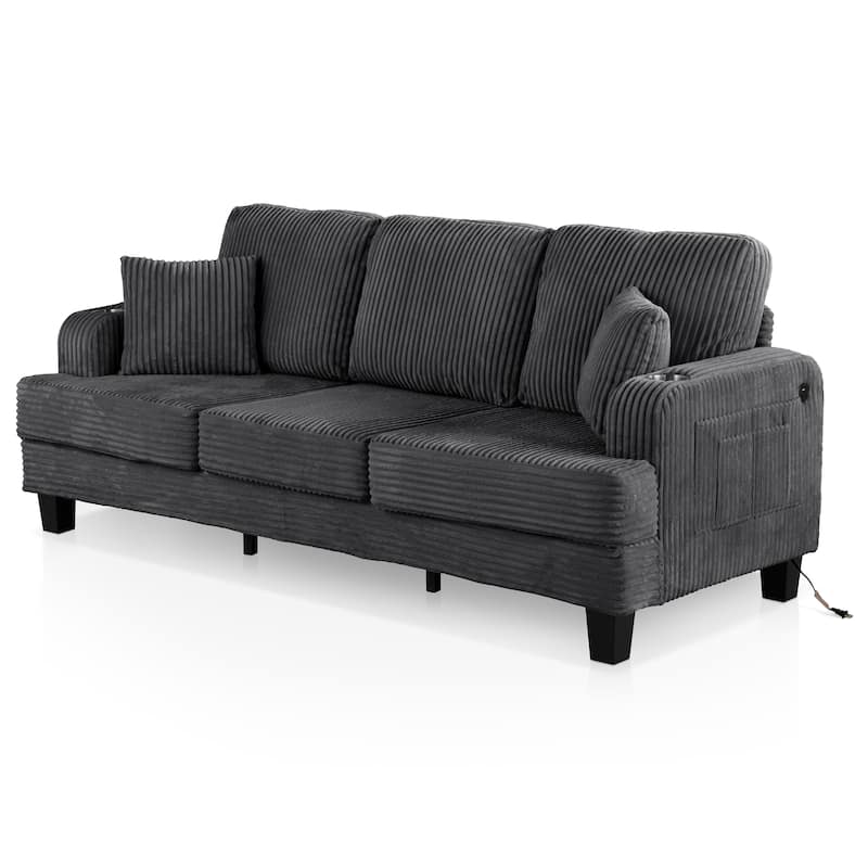 DH BASIC Modern Chenille Sofa with Cup Holders and USB Ports by Denhour