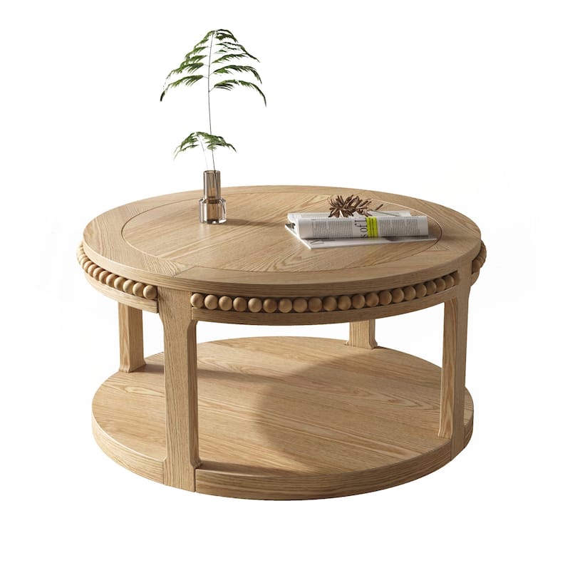 31.5 Inch Round Solid Wood Coffee Table & Sofa Table - Natural