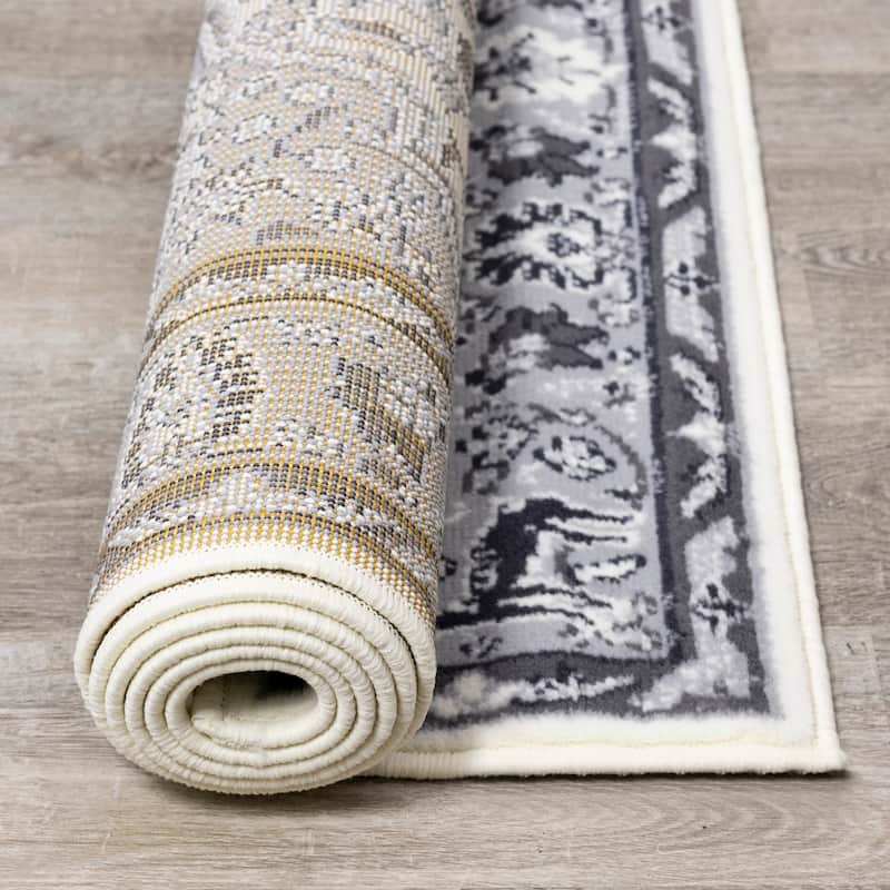 Florence Collection - Cream/Grey Traditional Border Rug - 4'7" x 6'7"