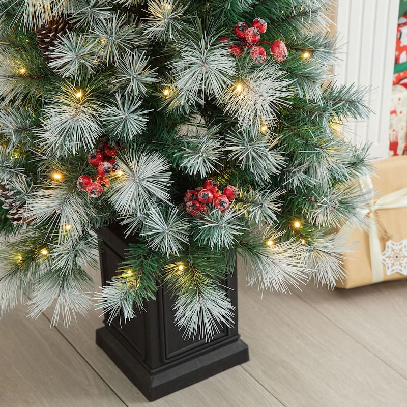 Glitzhome 4ft/5ft/6ft Pre-Lit Pine Artificial Christmas Porch Tree with Warm White Lights