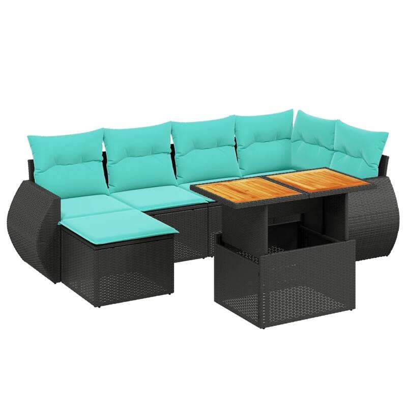 vidaXL Patio Sofa Set with Cushions Outdoor Furniture 7 Piece Poly Rattan - 24.4 x 24.4 x 27.2