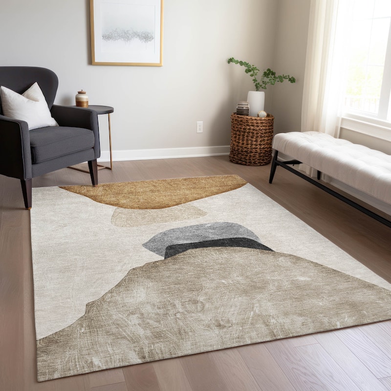Machine Washable Indoor/ Outdoor Modern Abstract Chantille Rug