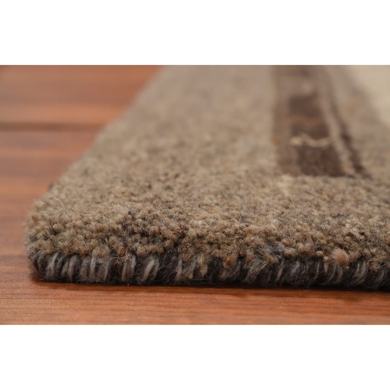 Hand Knotted Oriental 100% Wool Carpet Modern Bordered Beige & Ivories Gabbeh Area Rug - 4' 5'' X 2' 2''