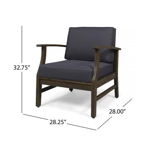 dimension image slide 5 of 18, Christopher Knight Home - Outdoor Patio Conversation Set, Acacia Wood Frame, Cushions & Slatted Coffee Table
