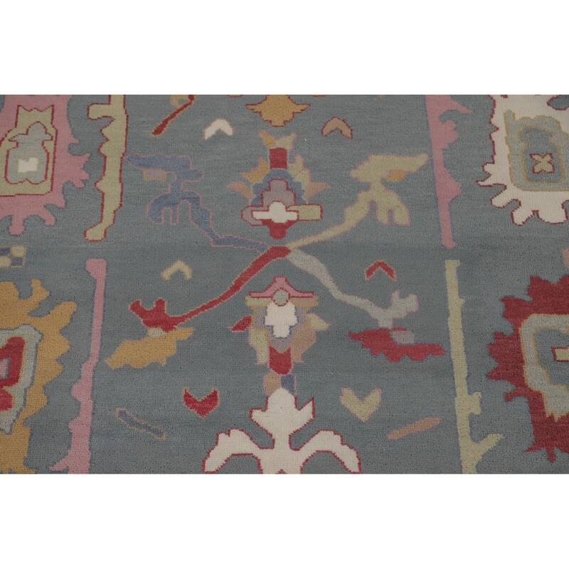 Floral Blue Oushak Area Rug Handmade Wool Carpet - 9'3"x 11'10"