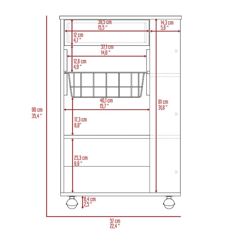 Blosson Kitchen Cart,One Drawer,Two Open Shelves,Four Casters,Kitchen Storage Cabinet for Dining Room