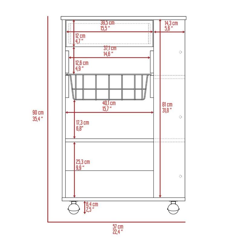 Kitchen Cart, 1 Drawer & 2 Open Shelves, 4 Casters, White & Light Oak - Mobile Storage Rack