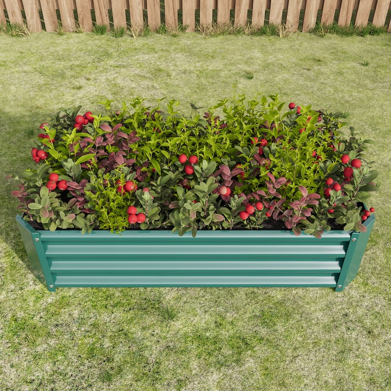 Anmytek Raised Metal Garden Bed Corrugated Green Planter Box for Vegetables Flowers Outdoor