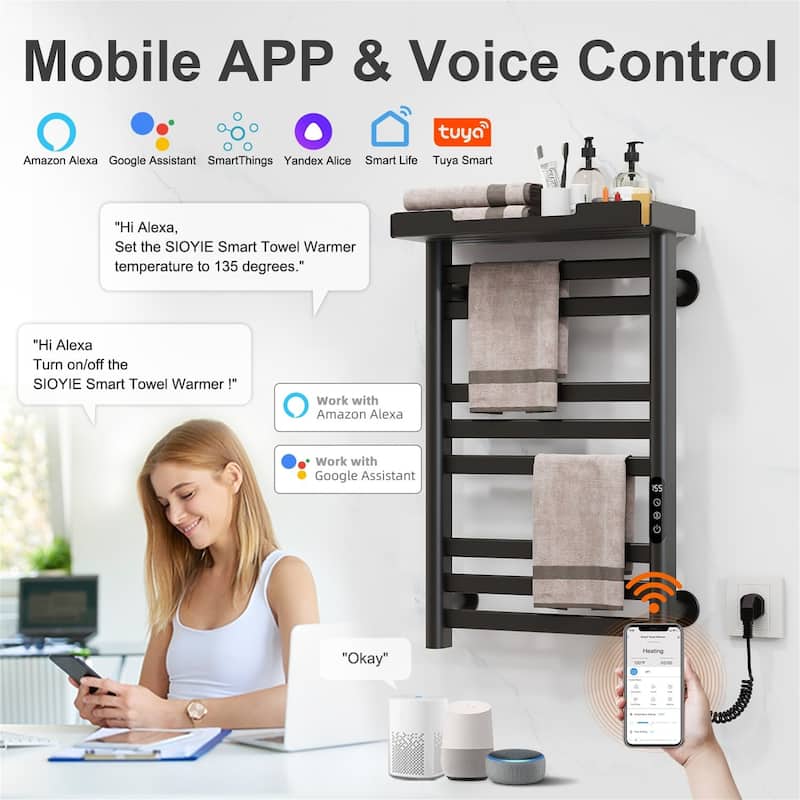 Heated Towel Rack with Shelf and Wi-Fi App Control