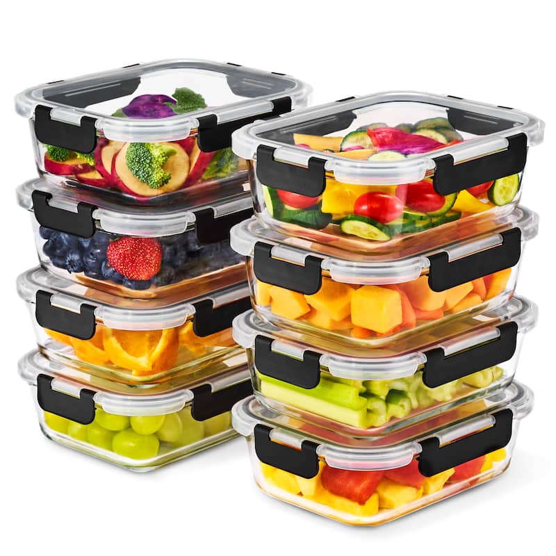 Sorbus Glass Meal Prep Containers with Airtight Lids - 8 Pack Rectangle - 8.5 x 6.25 x 2.5 in - 8.5 x 6.25 x 2.5 in - Clear