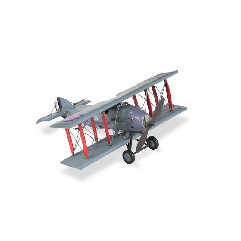 HomeRoots 5" Red and Gray Metal Hand Painted 1916 Gray Bristol F28 Fighter Plane Model Airplane - 14' X '5' X '12