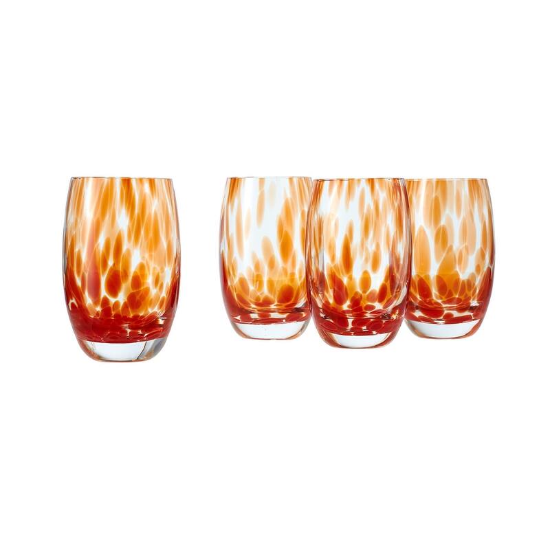 Blue Rose Polish Pottery Hand blown Water Glass Set - Red Confetti
