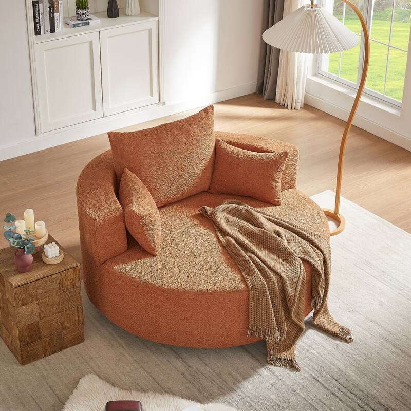 360° Swivel Chair Accent Barrel Chair Swivel Round Sofa Chair with 3 Removable Pillows for Living Room, Bedroom - Orange
