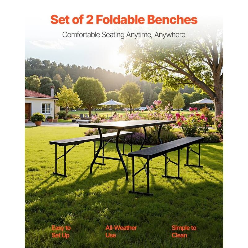 2-Piece 6 Feet HDPE Panel Foldable Bench with Lightweight Sturdy Steel Legs for Weddings or Parties - 71.8" x 11" x 16.9"