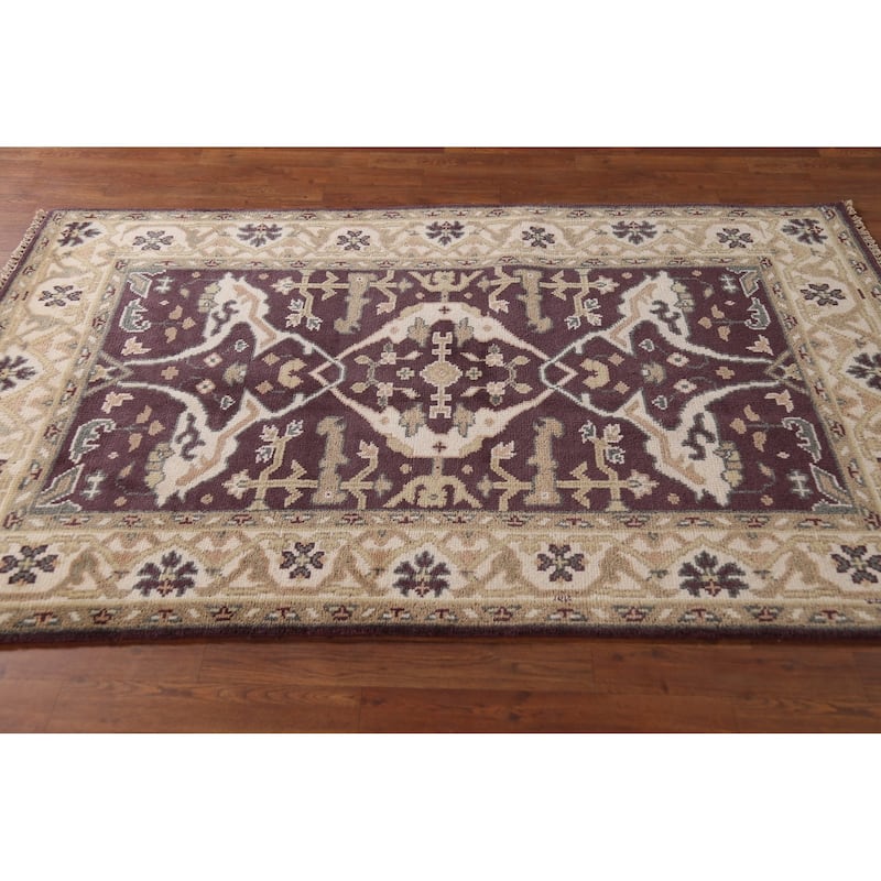 All-Over Oushak Indian Area Rug Handmade Wool Carpet - 4'2"x 6'5"