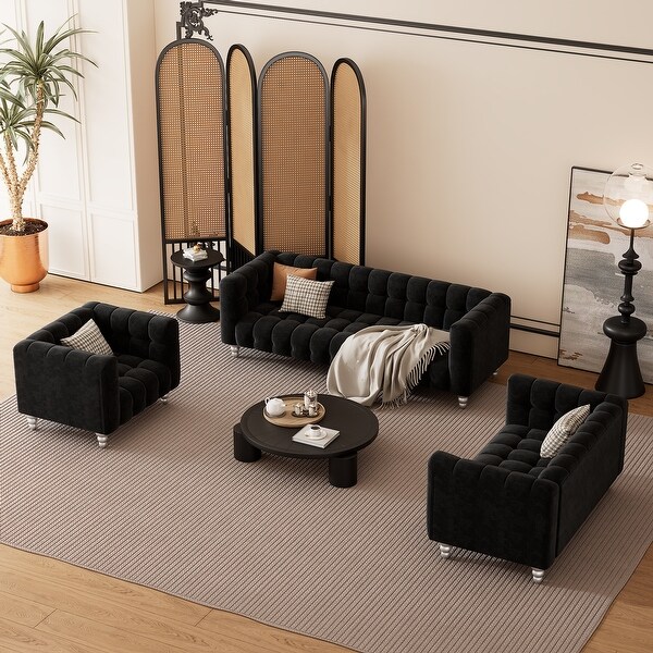 3-Piece Sofa Set Dutch Fleece Upholstered Sofa Set, Three 3-Piece Sofa Set Dutch Fleece Upholstered Sofa Set, Three