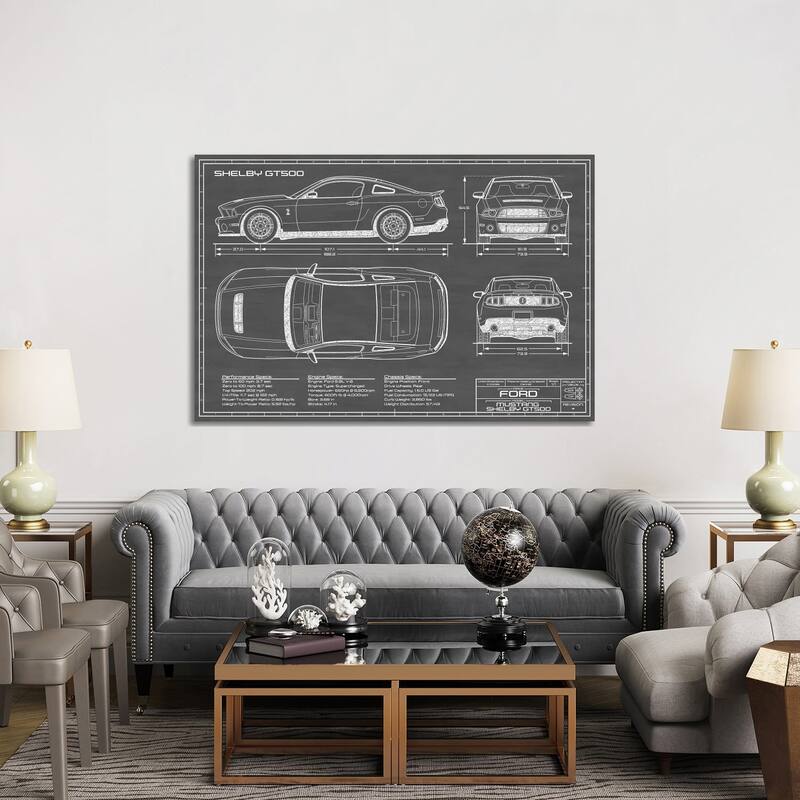iCanvas "Shelby GT500 (2013-2014) Black" by Action Blueprints Canvas Print